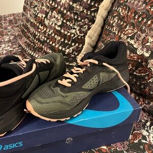 Asics Olive and Pink Athletic Sneakers